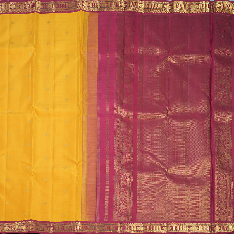 Hayagrivas Handloom Yellow Kanjivaram Silk Saree with Maroon Border KBF689G10-1