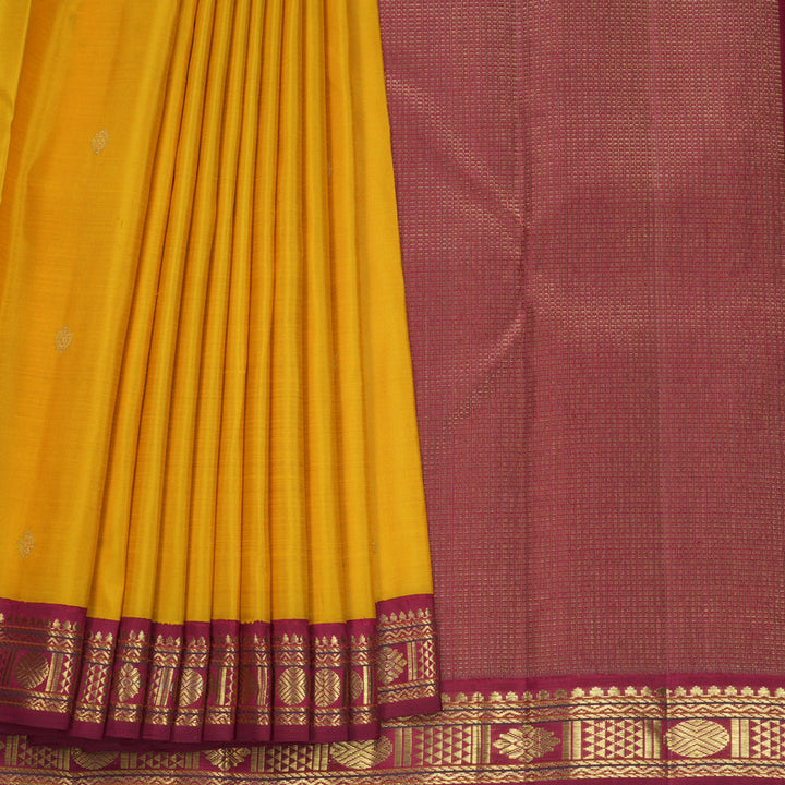 Hayagrivas Handloom Yellow Kanjivaram Silk Saree with Maroon Border KBF689G10-1