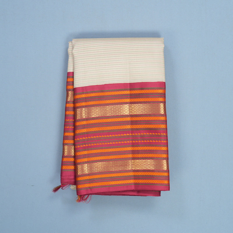Hayagrivas Handloom Beige Kanjivaram Silk Saree with Maroon Border KBF689G11-1