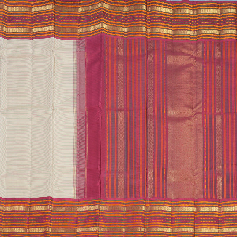Hayagrivas Handloom Beige Kanjivaram Silk Saree with Maroon Border KBF689G11-1