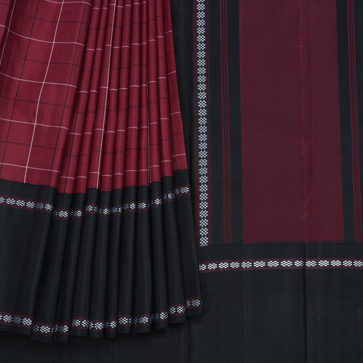 Hayagrivas Handloom Maroon Kanjivaram Silk Saree with Black Border KBF689G2-1