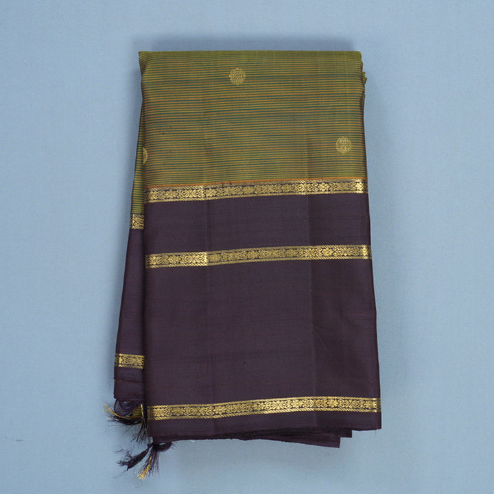Hayagrivas Handloom Green &amp; Honey Stripes Kanjivaram Silk Saree KBF689G5-1
