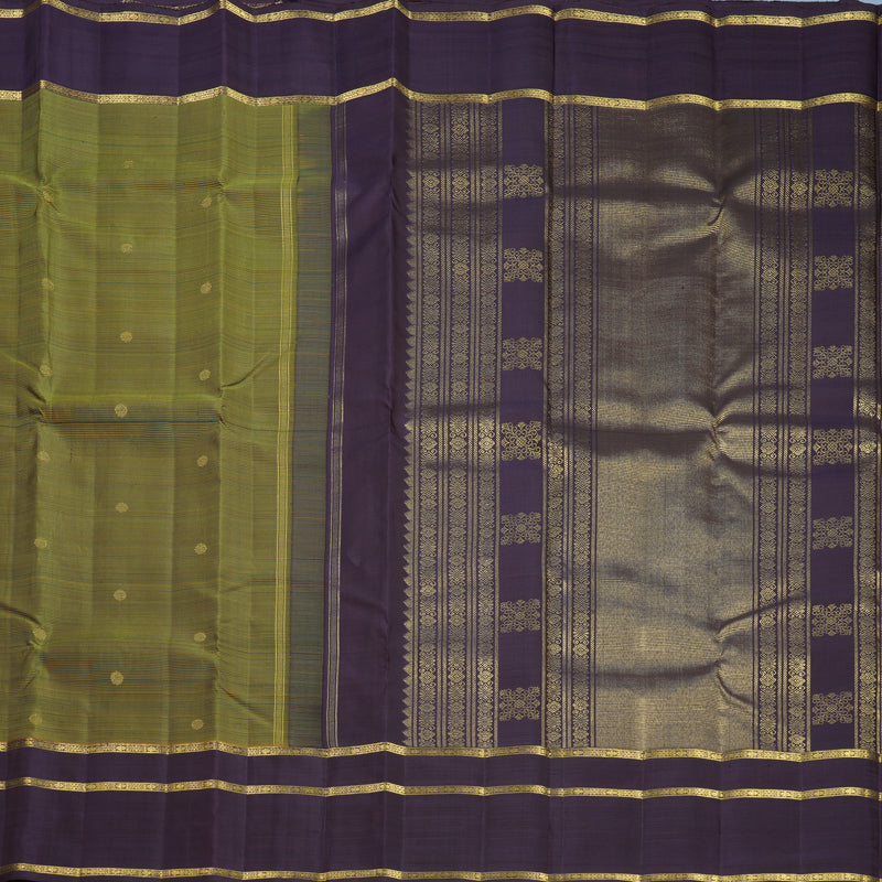 Hayagrivas Handloom Green &amp; Honey Stripes Kanjivaram Silk Saree KBF689G5-1
