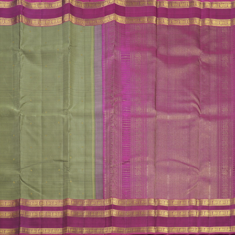 Hayagrivas Handloom Greenish-Grey Kanjivaram Silk Saree with Vadamalli Purple Border KBF689G7-1