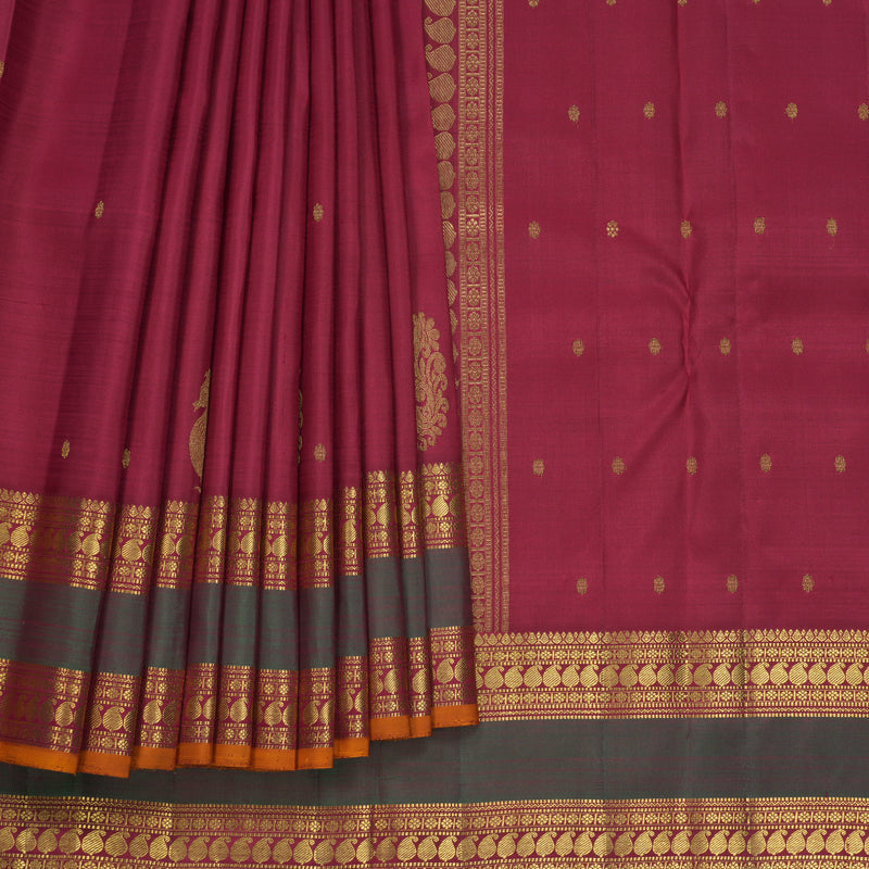 Hayagrivas Handloom Maroon Kanjivaram Silk Saree with Manthalir Border KBF689G8-1
