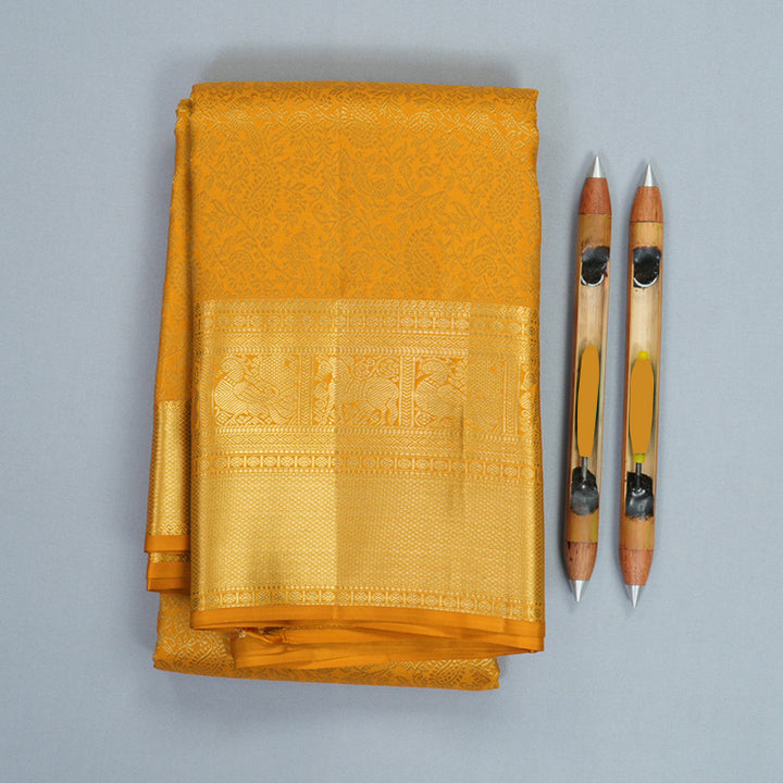 Hayagrivas Handloom Mustard Yellow Kanjivaram Silk Saree KBF690G12-1