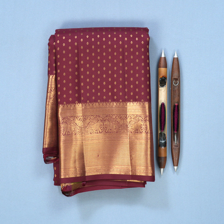 Hayagrivas Handloom Burgundy Kanjivaram Silk Saree KBF690G13-1