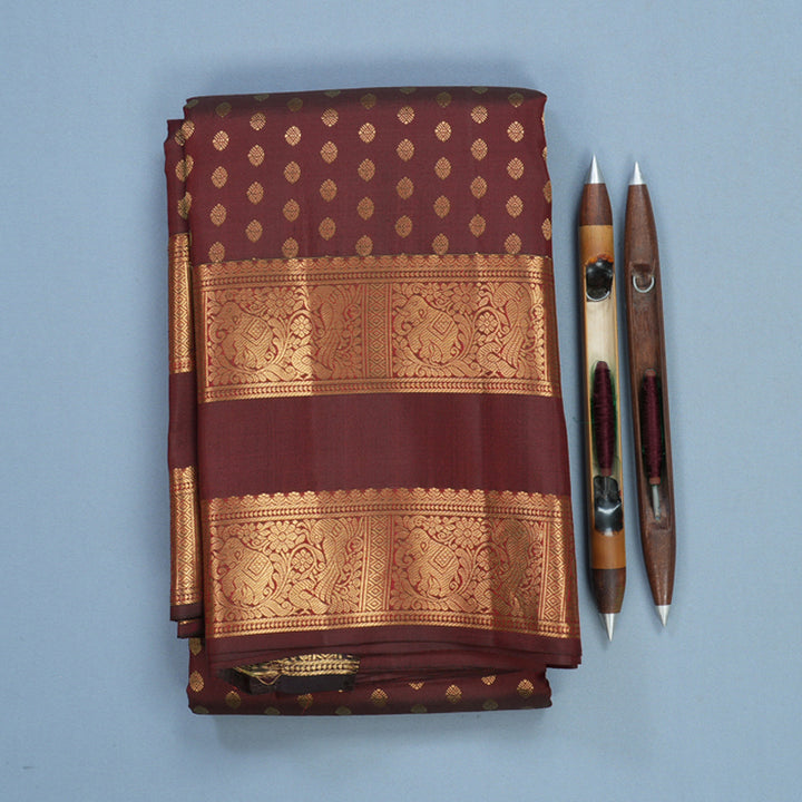 Hayagrivas Handloom Rusty Maroon Kanjivaram Silk Saree KBF690G14-3