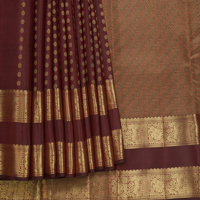 Hayagrivas Handloom Rusty Maroon Kanjivaram Silk Saree KBF690G14-3