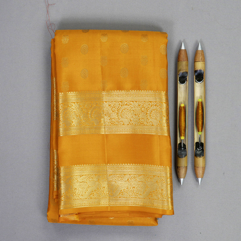 Hayagrivas Handloom Turmeric Orange Kanjivaram Silk Saree KBF690G14-4