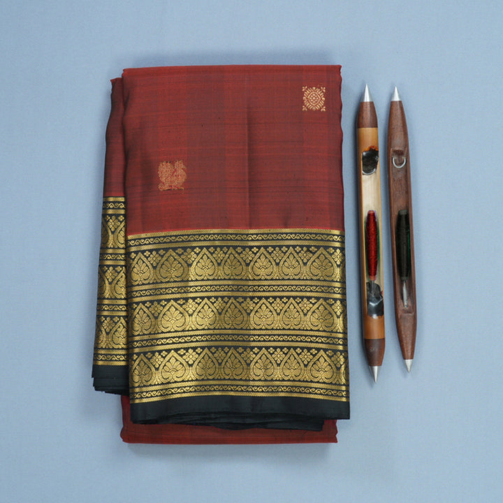 Hayagrivas Handloom Rust Orange Kanjivaram Silk Saree with Black Border KBF690G2-1