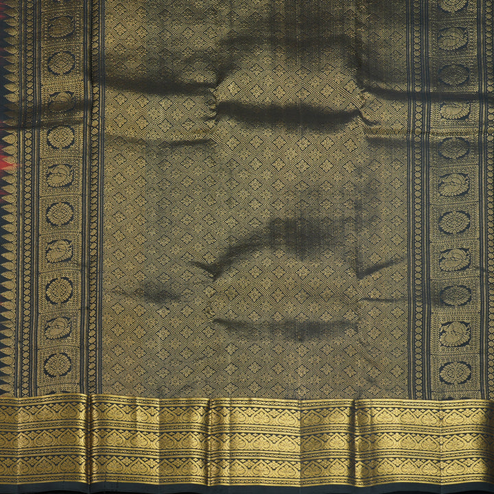 Hayagrivas Handloom Rust Orange Kanjivaram Silk Saree with Black Border KBF690G2-1