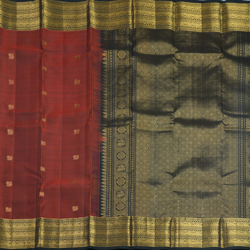 Hayagrivas Handloom Rust Orange Kanjivaram Silk Saree with Black Border KBF690G2-1