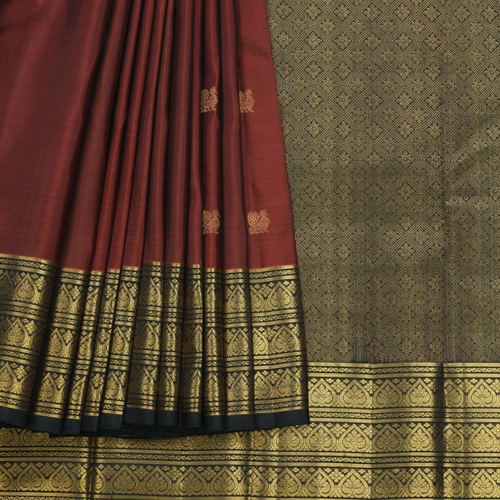 Hayagrivas Handloom Rust Orange Kanjivaram Silk Saree with Black Border KBF690G2-1