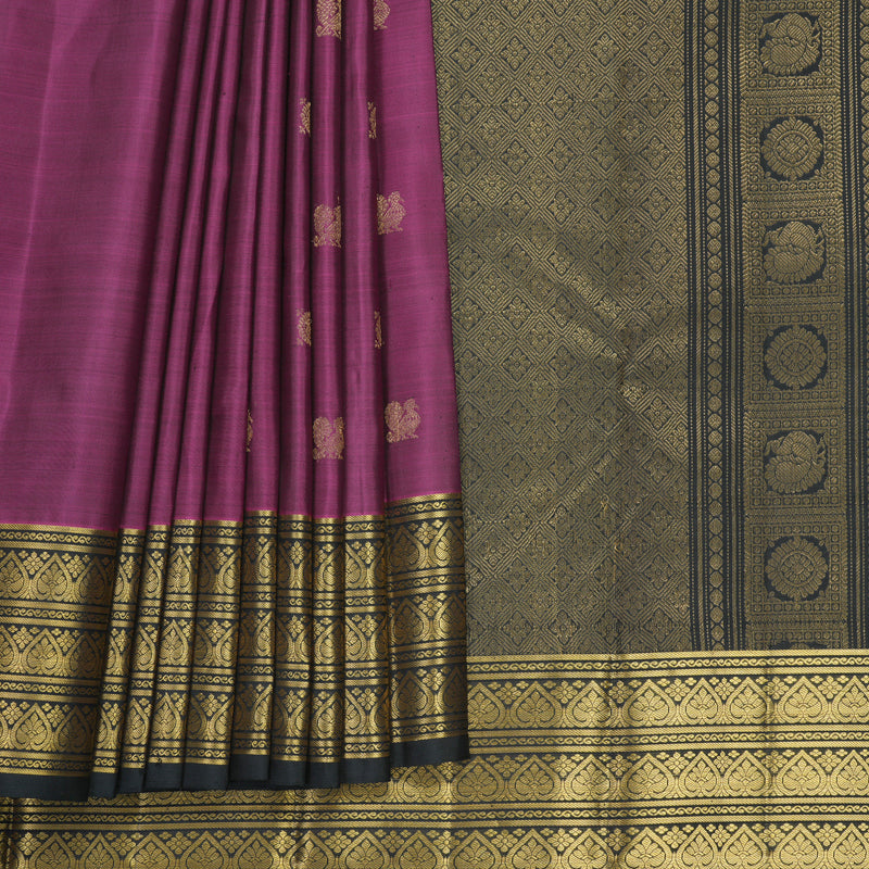 Hayagrivas Handloom Vadamalli Purple Kanjivaram Silk Saree with Black Border KBF690G2-3