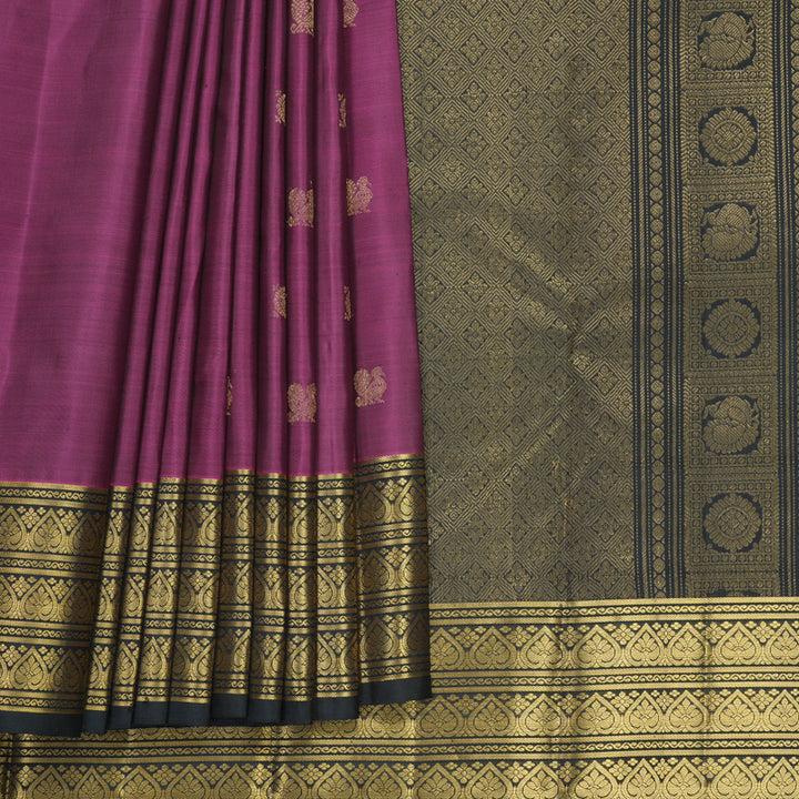 Hayagrivas Handloom Vadamalli Purple Kanjivaram Silk Saree with Black Border KBF690G2-3