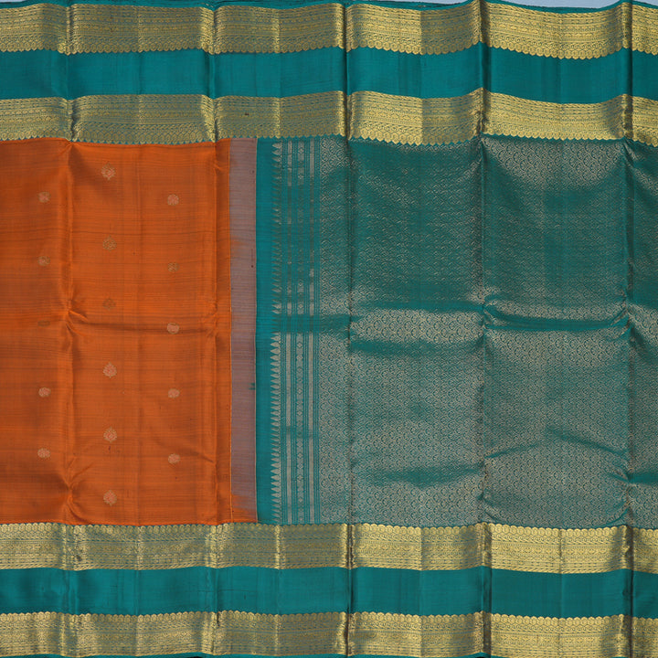 Hayagrivas Handloom Rust Orange Kanjivaram Silk Saree with Peacock Green Border KBF690G4-2