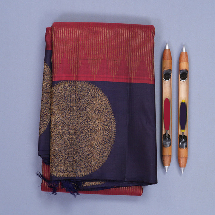 Hayagrivas Handloom Wine Maroon Kanjivaram Silk Saree with Navy Blue Border KBF690G5-1