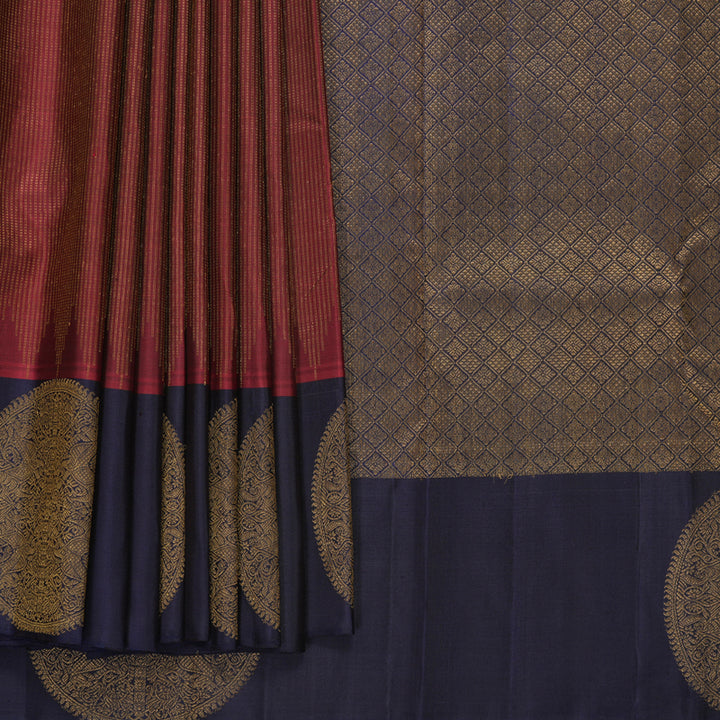 Hayagrivas Handloom Wine Maroon Kanjivaram Silk Saree with Navy Blue Border KBF690G5-1