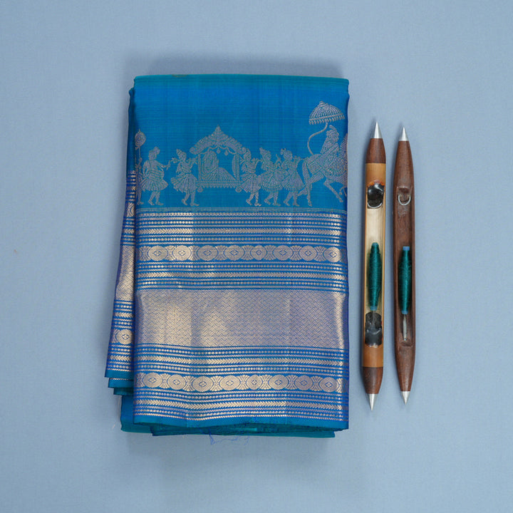 Hayagrivas Handloom Peacock Blue Kanjivaram Silk Saree KBF690G7-2