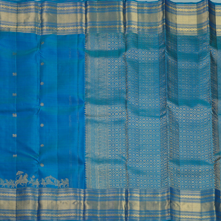 Hayagrivas Handloom Peacock Blue Kanjivaram Silk Saree KBF690G7-2