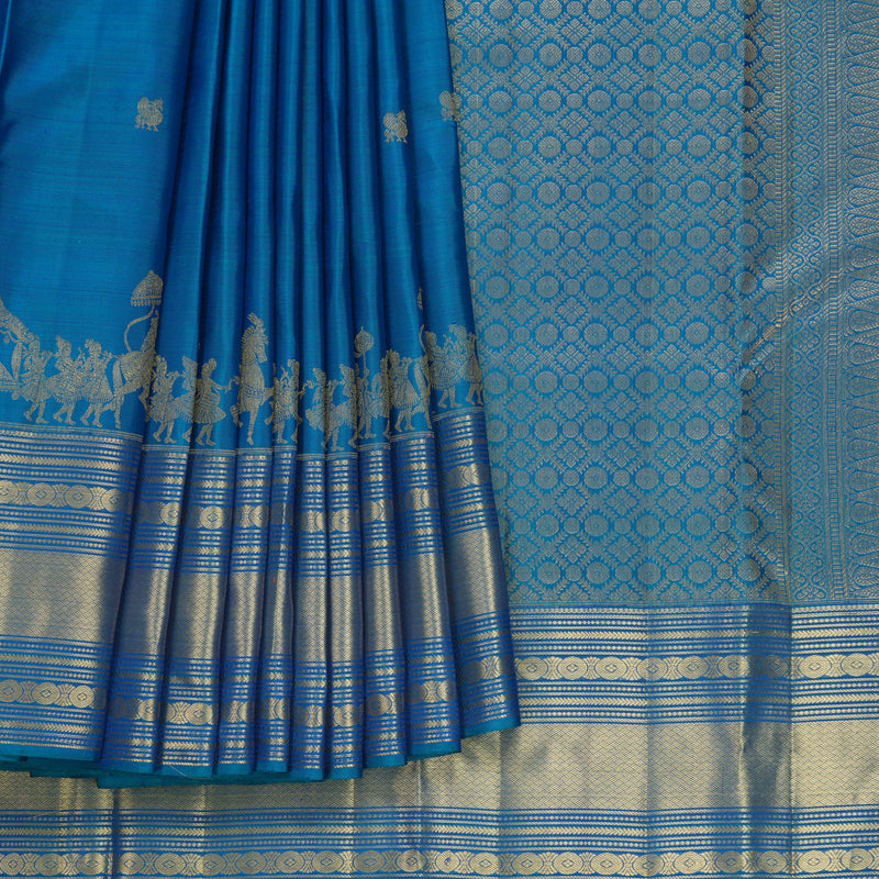 Hayagrivas Handloom Peacock Blue Kanjivaram Silk Saree KBF690G7-2
