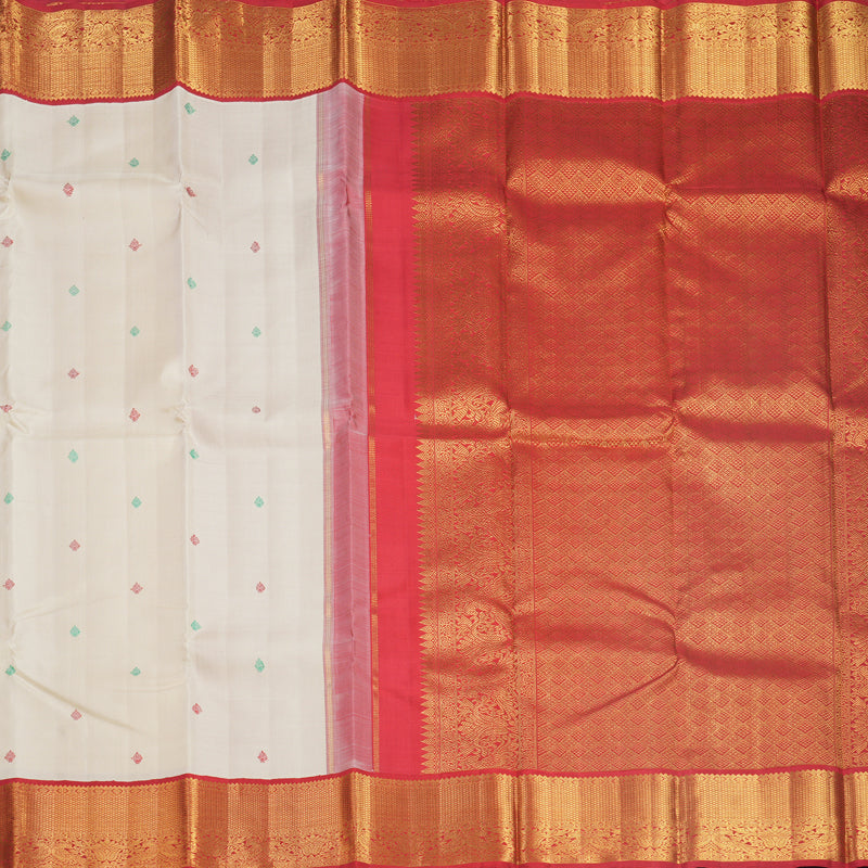 Hayagrivas Handloom Beige Kanjivaram Silk Saree with Red Border KBF691G1-1
