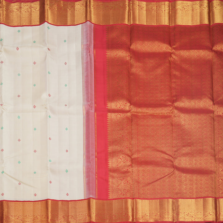 Hayagrivas Handloom Beige Kanjivaram Silk Saree with Red Border KBF691G1-1