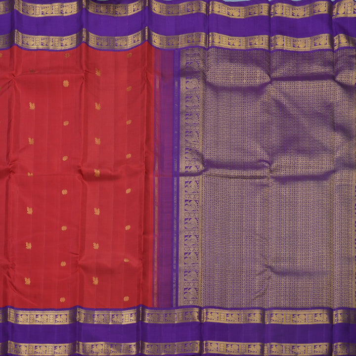 Hayagrivas Handloom Red Kanjivaram Silk Saree with Purple Border KBF691G1-2