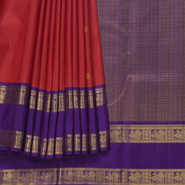 Hayagrivas Handloom Red Kanjivaram Silk Saree with Purple Border KBF691G1-2