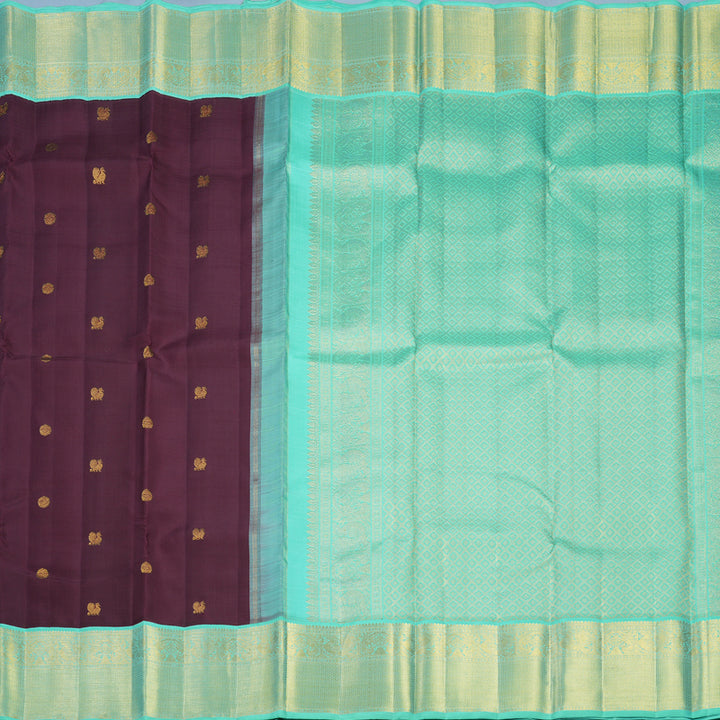Hayagrivas Handloom Burgundy Kanjivaram Silk Saree with Sea Green Border KBF691G1-4