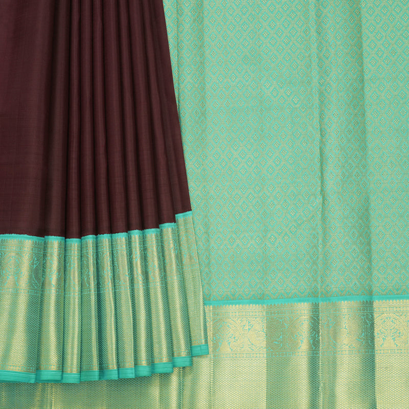 Hayagrivas Handloom Burgundy Kanjivaram Silk Saree with Sea Green Border KBF691G1-4
