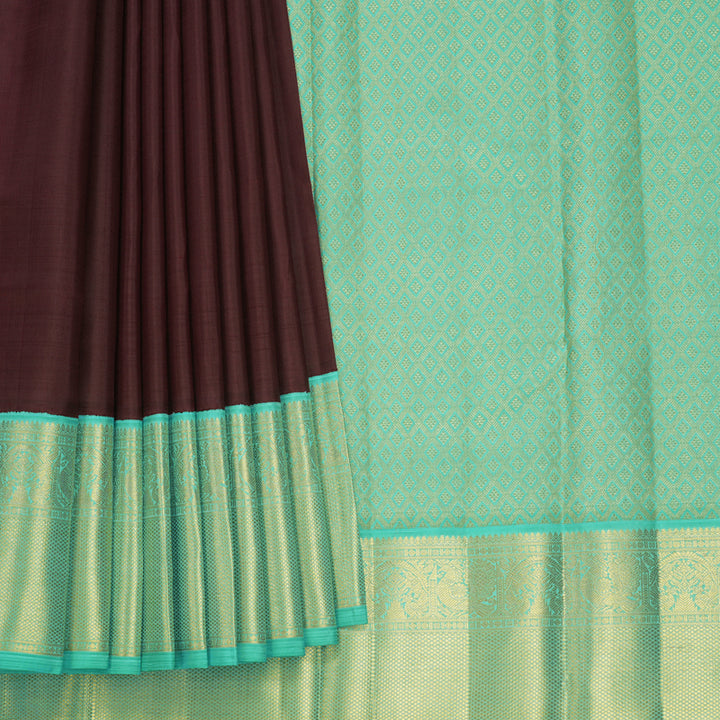 Hayagrivas Handloom Burgundy Kanjivaram Silk Saree with Sea Green Border KBF691G1-4