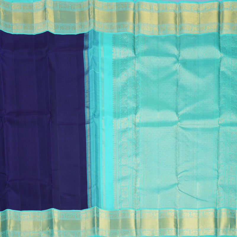 Hayagrivas Handloom Dark Blue Kanjivaram Silk Saree with Sea Blue Border KBF691G2-2