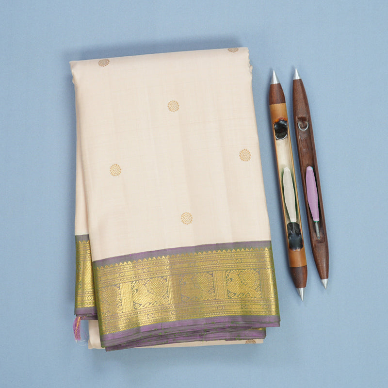 Hayagrivas Handloom Cream Kanjivaram Silk Saree with Dual Toned Lavender Border KBF691G3-1