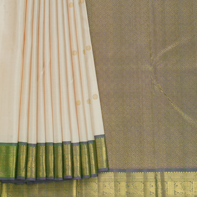 Hayagrivas Handloom Cream Kanjivaram Silk Saree with Dual Toned Lavender Border KBF691G3-1
