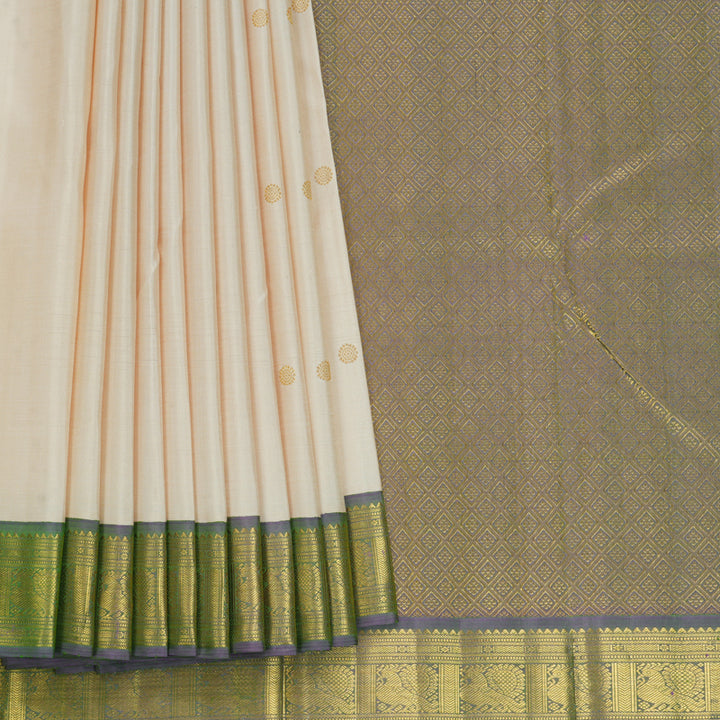 Hayagrivas Handloom Cream Kanjivaram Silk Saree with Dual Toned Lavender Border KBF691G3-1