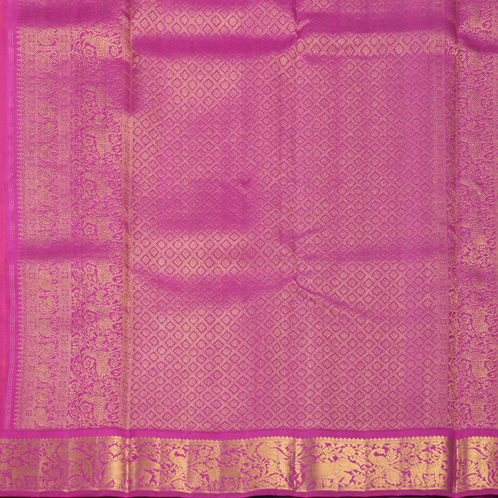 Hayagrivas Handloom Orange Kanjivaram Silk Saree with Rani Pink Border KBF691G4-1