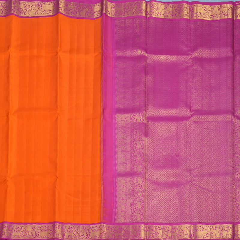 Hayagrivas Handloom Orange Kanjivaram Silk Saree with Rani Pink Border KBF691G4-1