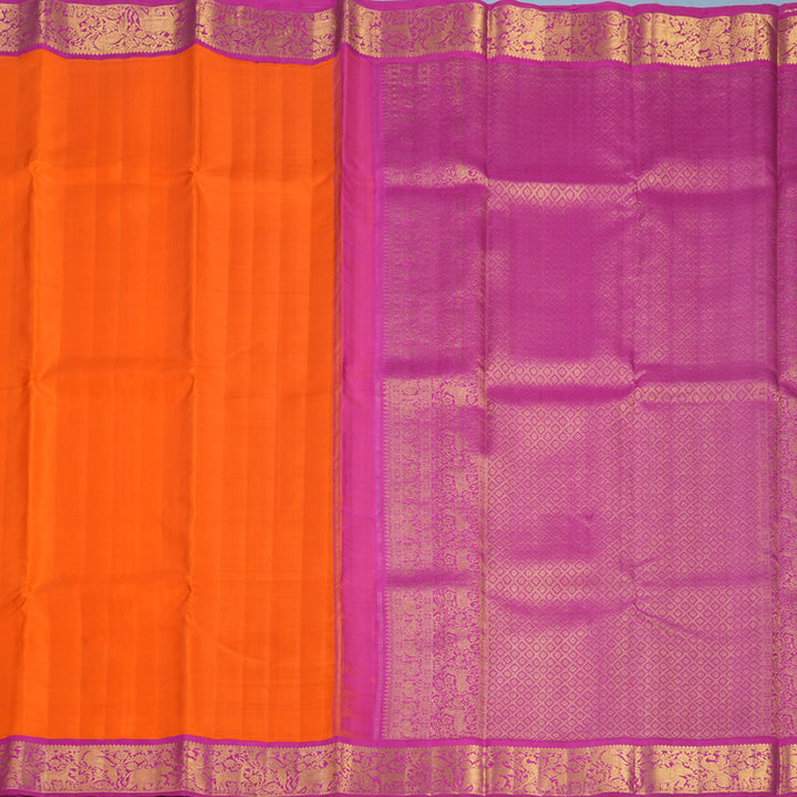 Hayagrivas Handloom Orange Kanjivaram Silk Saree with Rani Pink Border KBF691G4-1