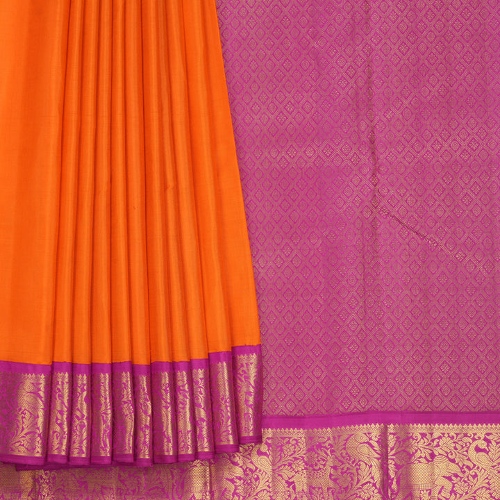 Hayagrivas Handloom Orange Kanjivaram Silk Saree with Rani Pink Border KBF691G4-1