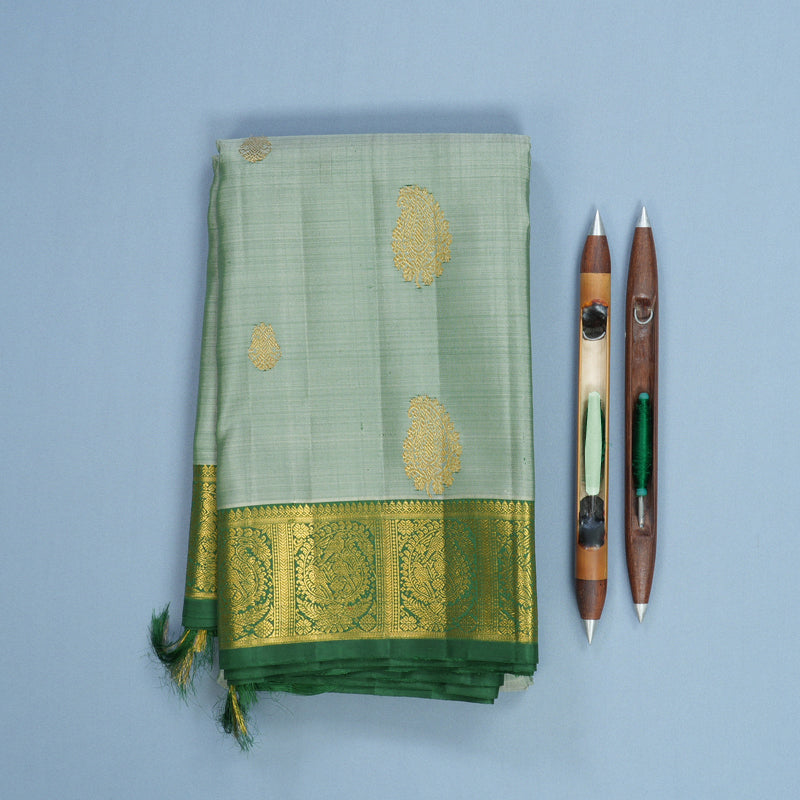 Hayagrivas Handloom Pastel Green Kanjivaram Silk Saree with Green Border KBF691G5-1