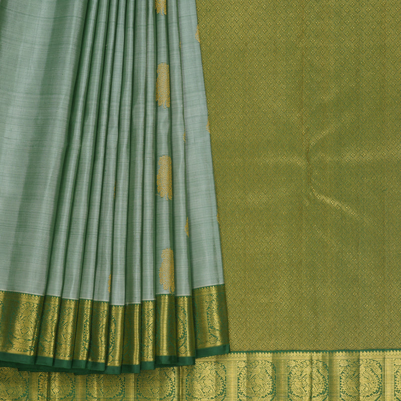 Hayagrivas Handloom Pastel Green Kanjivaram Silk Saree with Green Border KBF691G5-1