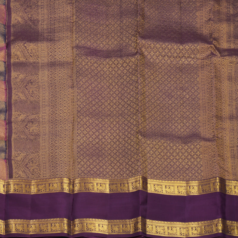Hayagrivas Handloom Multicolour Checks Kanjivaram Silk Saree with Purple Border KBF695G1-3