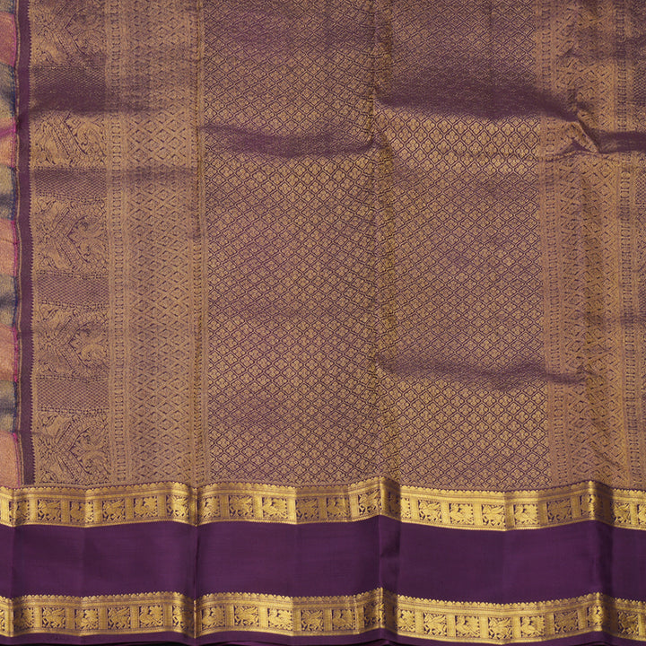 Hayagrivas Handloom Multicolour Checks Kanjivaram Silk Saree with Purple Border KBF695G1-3