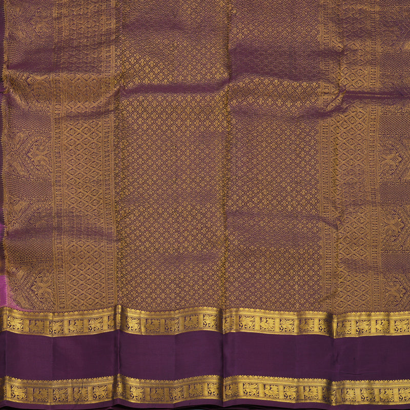 Hayagrivas Handloom Multicolour Checks Kanjivaram Silk Saree with Plum Purple Border KBF695G1-6