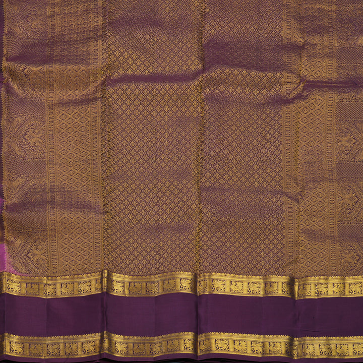 Hayagrivas Handloom Multicolour Checks Kanjivaram Silk Saree with Plum Purple Border KBF695G1-6
