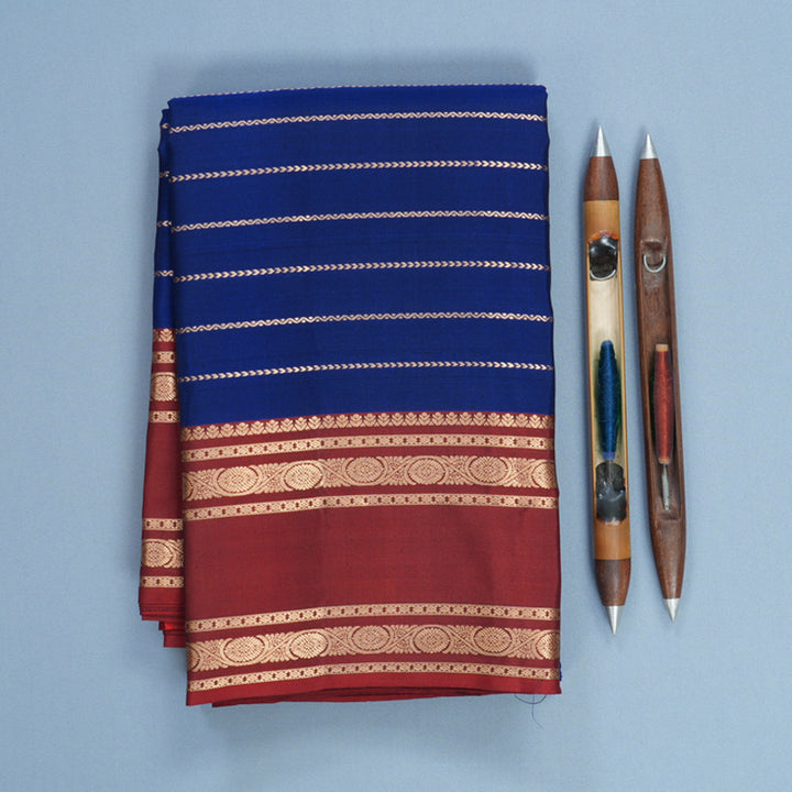 Hayagrivas Handloom Royal Blue Kanjivaram Silk Saree with Maroon Border KBF695G10-2