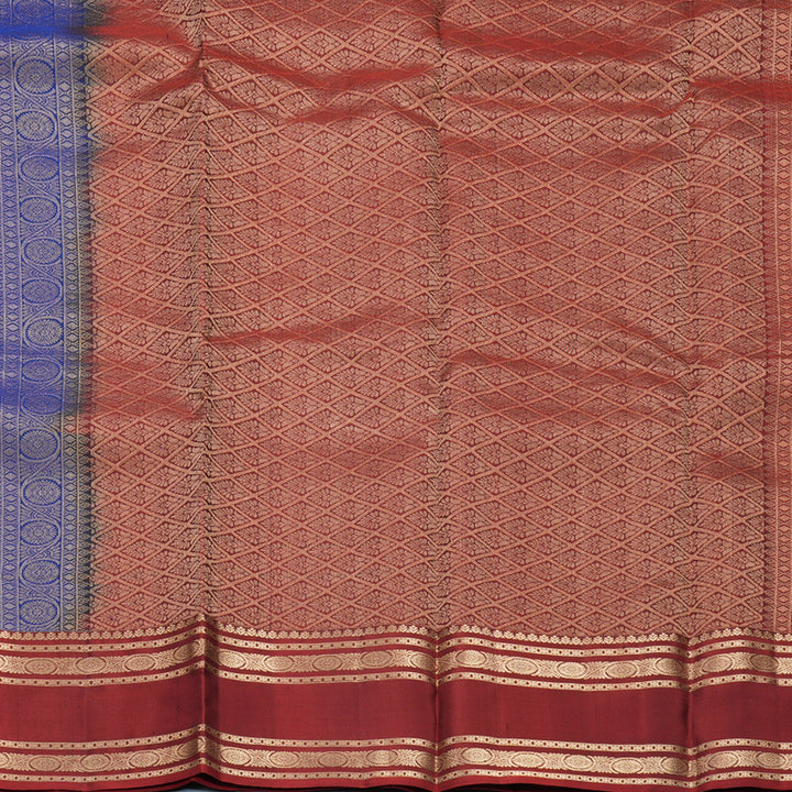 Hayagrivas Handloom Royal Blue Kanjivaram Silk Saree with Maroon Border KBF695G10-2