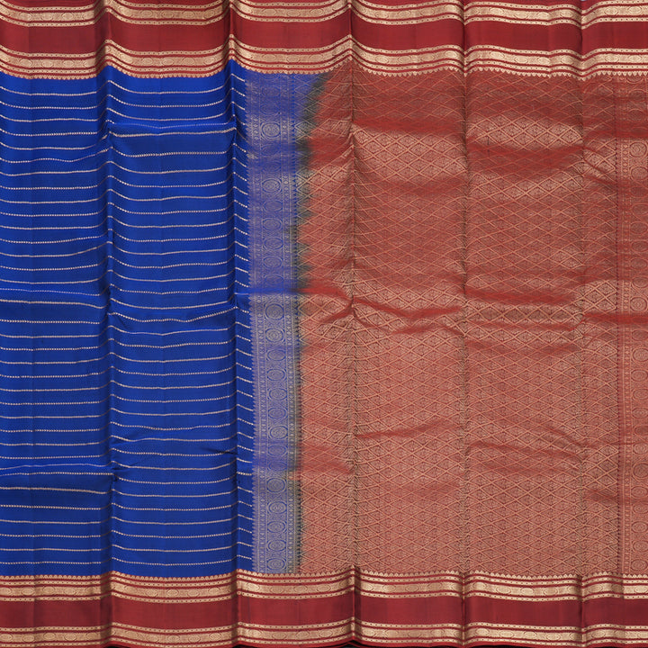 Hayagrivas Handloom Royal Blue Kanjivaram Silk Saree with Maroon Border KBF695G10-2